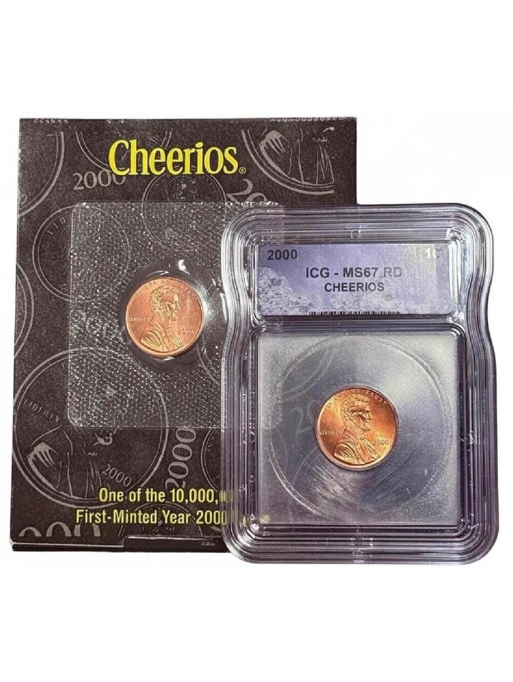2000 P Cheerios Cent Lincoln Penny Set • Promotional Penny + Graded ICG MS67 RD